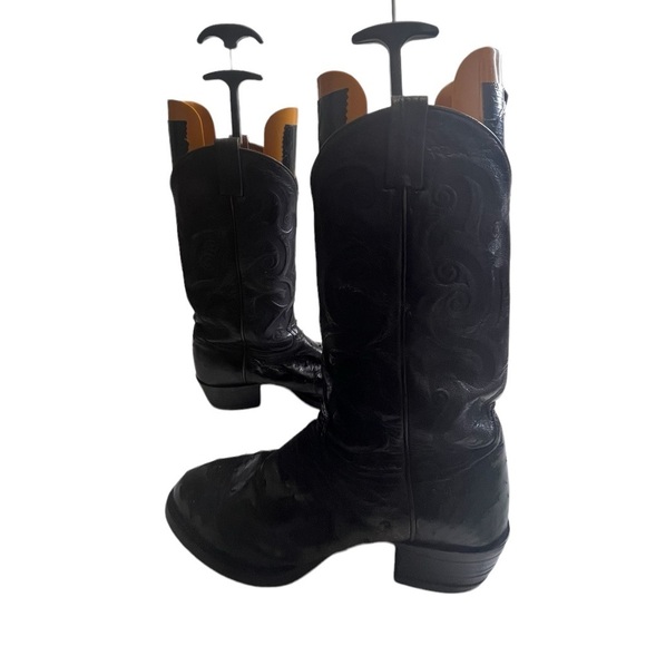 Tony Lama Cowboy Boots 8.5 Mens Black Ostrich Leather Narrow Round Toe main image 5